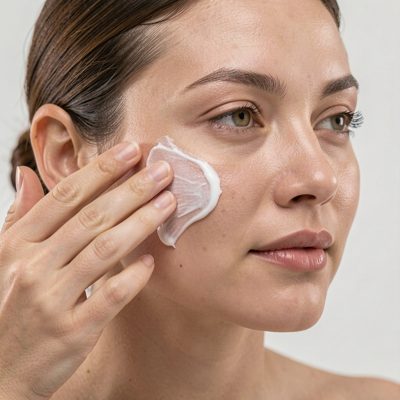 sunscreen being applied at the end of a facial