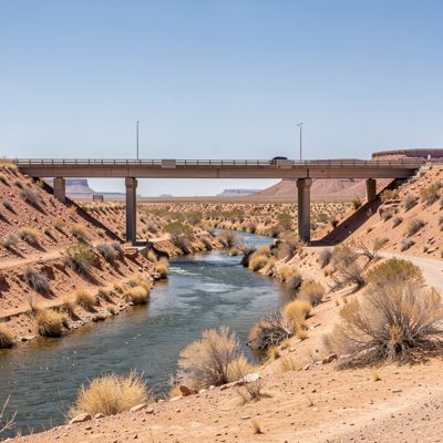 a bridge over a dry wash in the desert