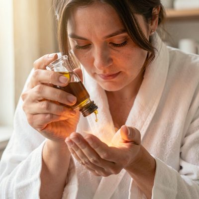 a therapist warming oil between their hands