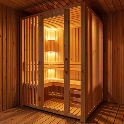 an infrared cabin with wooden slats