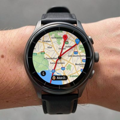 a smartwatch showing a map with a route