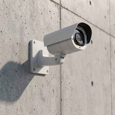 a security camera mounted on a concrete wall