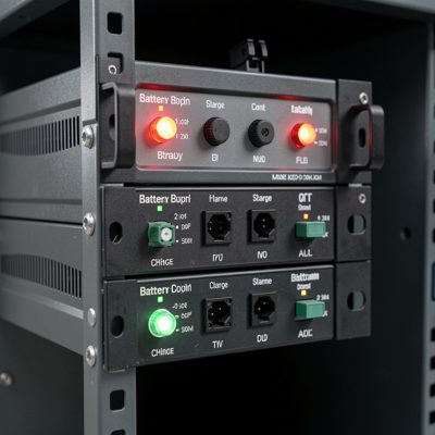 a rack mounted battery backup unit with charge indicators