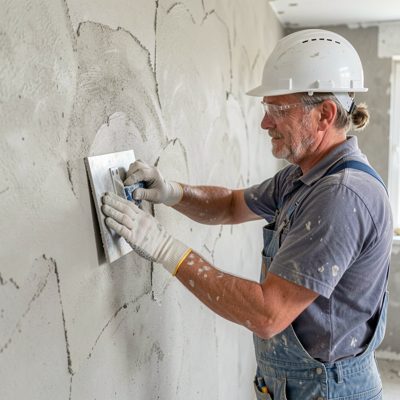a plasterer smoothing a wall with a float