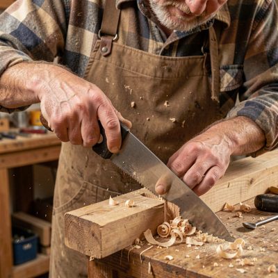 a joiner cutting a mortise by hand