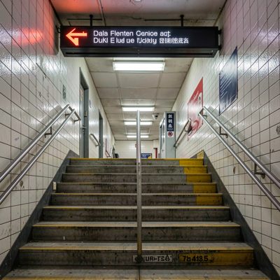 a subway entrance with steps descending