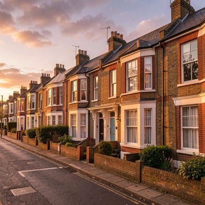 a row of terraced houses in evening light