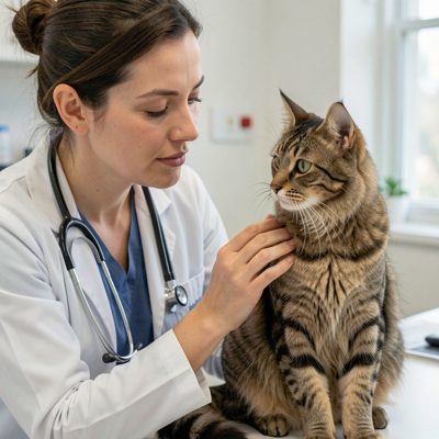 a vet listening to a cat's chest