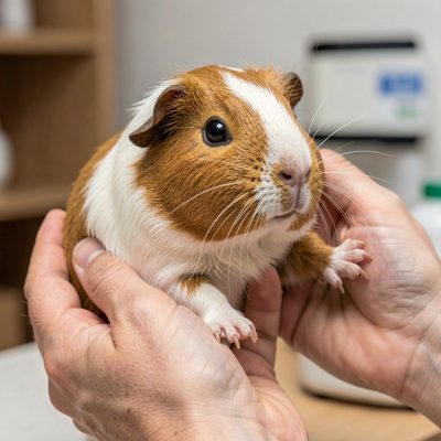 a guinea pig being held for examination