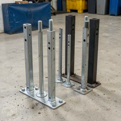a set of racking uprights bolted to the floor