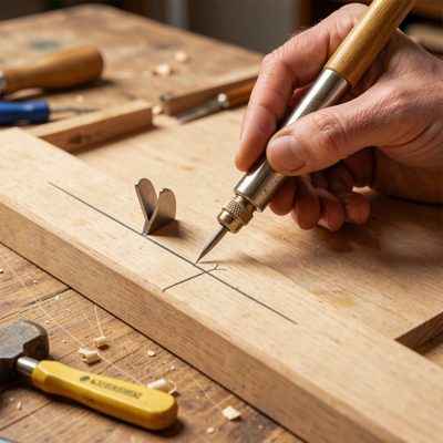 a marking gauge scribing a line