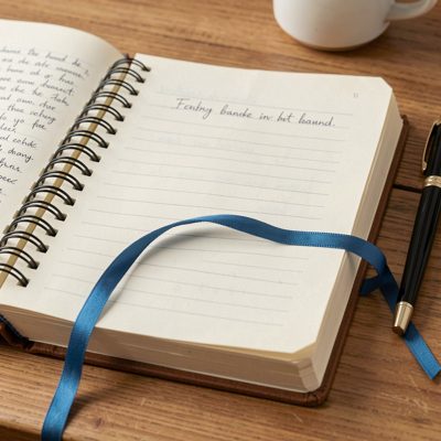 a journal with a ribbon marker