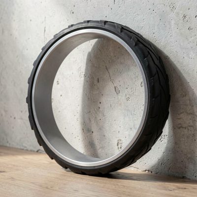 a yoga wheel resting against a wall